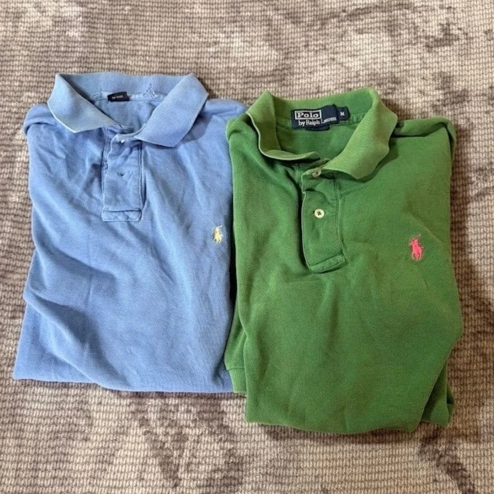Lot of 2 Polo Ralph Lauren Mens Polo Shirts Green Blue Short Sleeve Size Medium